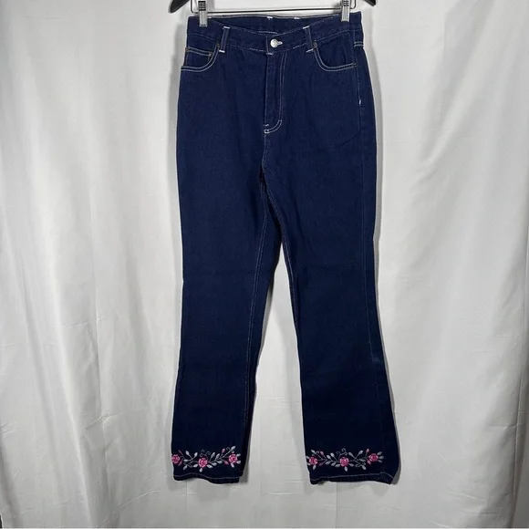 Vintage Polo Ralph Lauren Girls Jeans 100% Cotton Embroidered Floral Hem Y2K 5/6